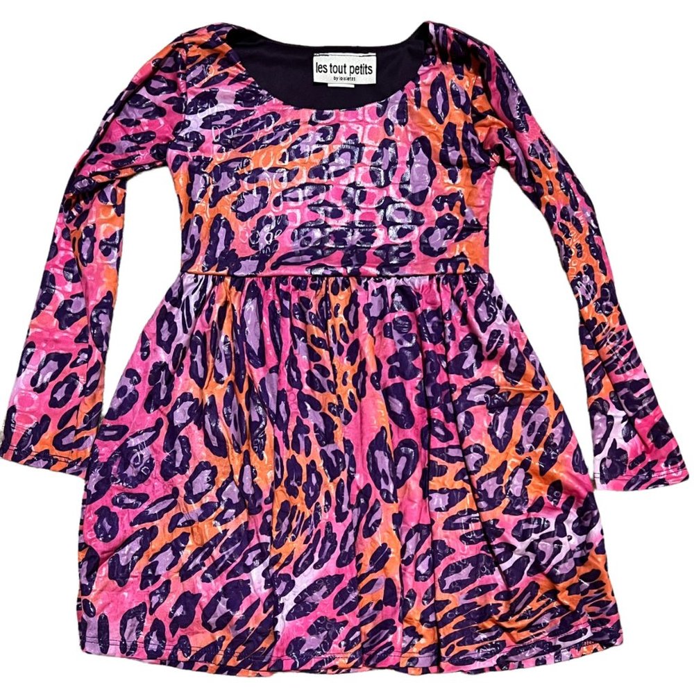 Les Tout Petits Textured Pink/Orange/Purple Animal Print Skater Dress 5T